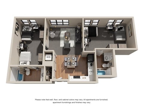 Floor plan for 4 beds, 2 baths, 1000 sqft